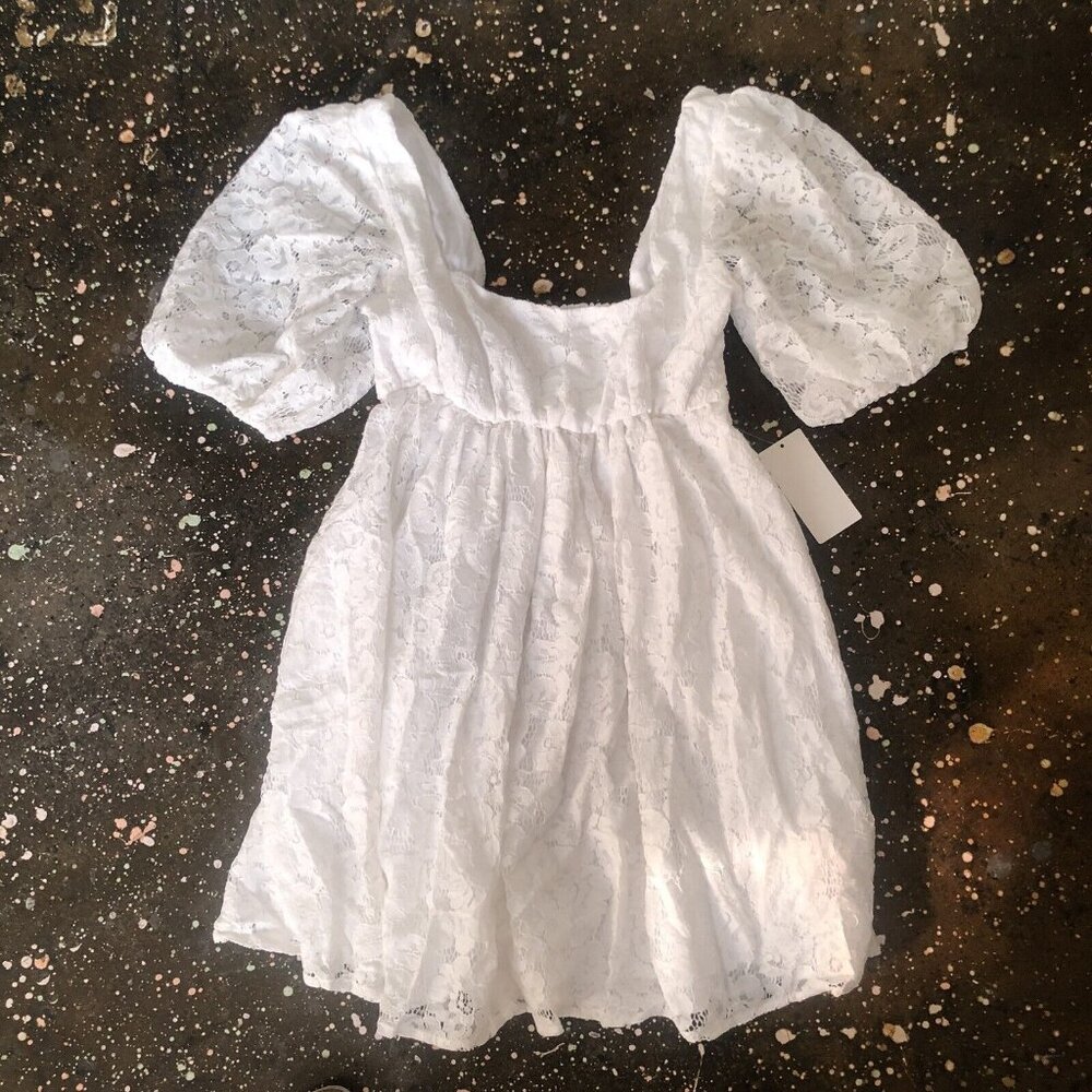 Show Me Your Mumu Smitten Babydoll Dress Duchess Lace White Mini - Picture 5 of 5
